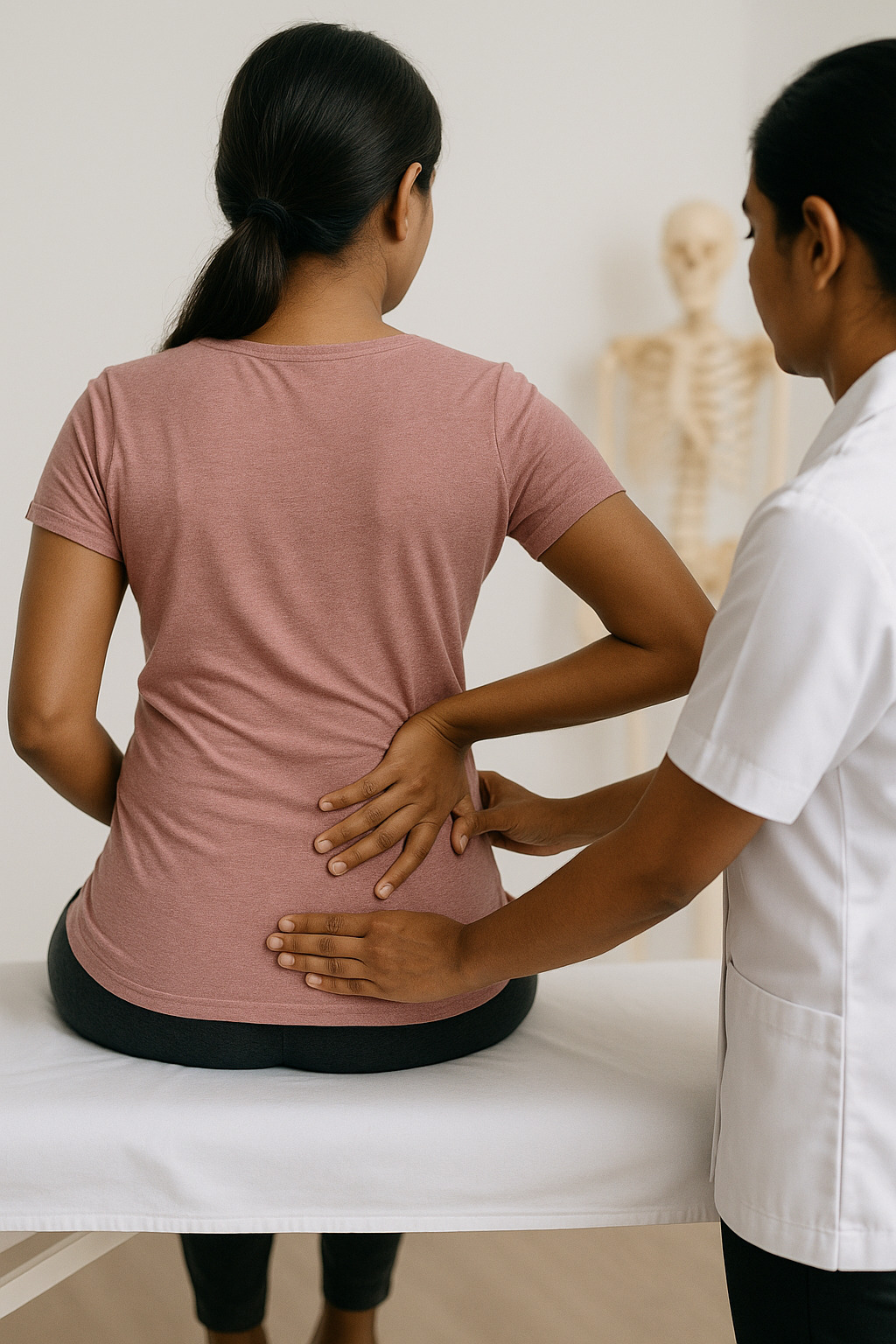 Patient receiving manual therapy for lower back pain