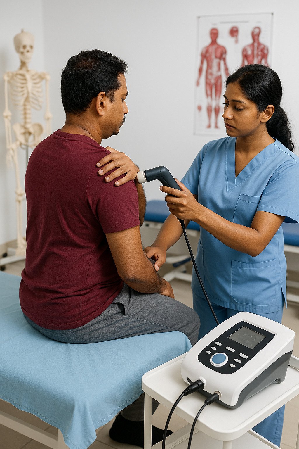 Therapist mobilizing a patient's frozen shoulder