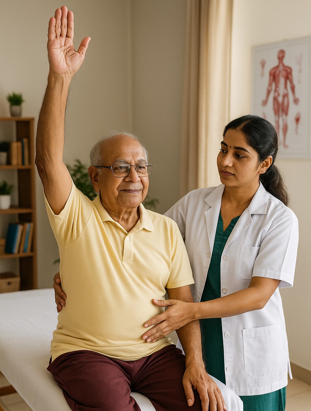 Older adult practicing strength exercises with therapist guidance