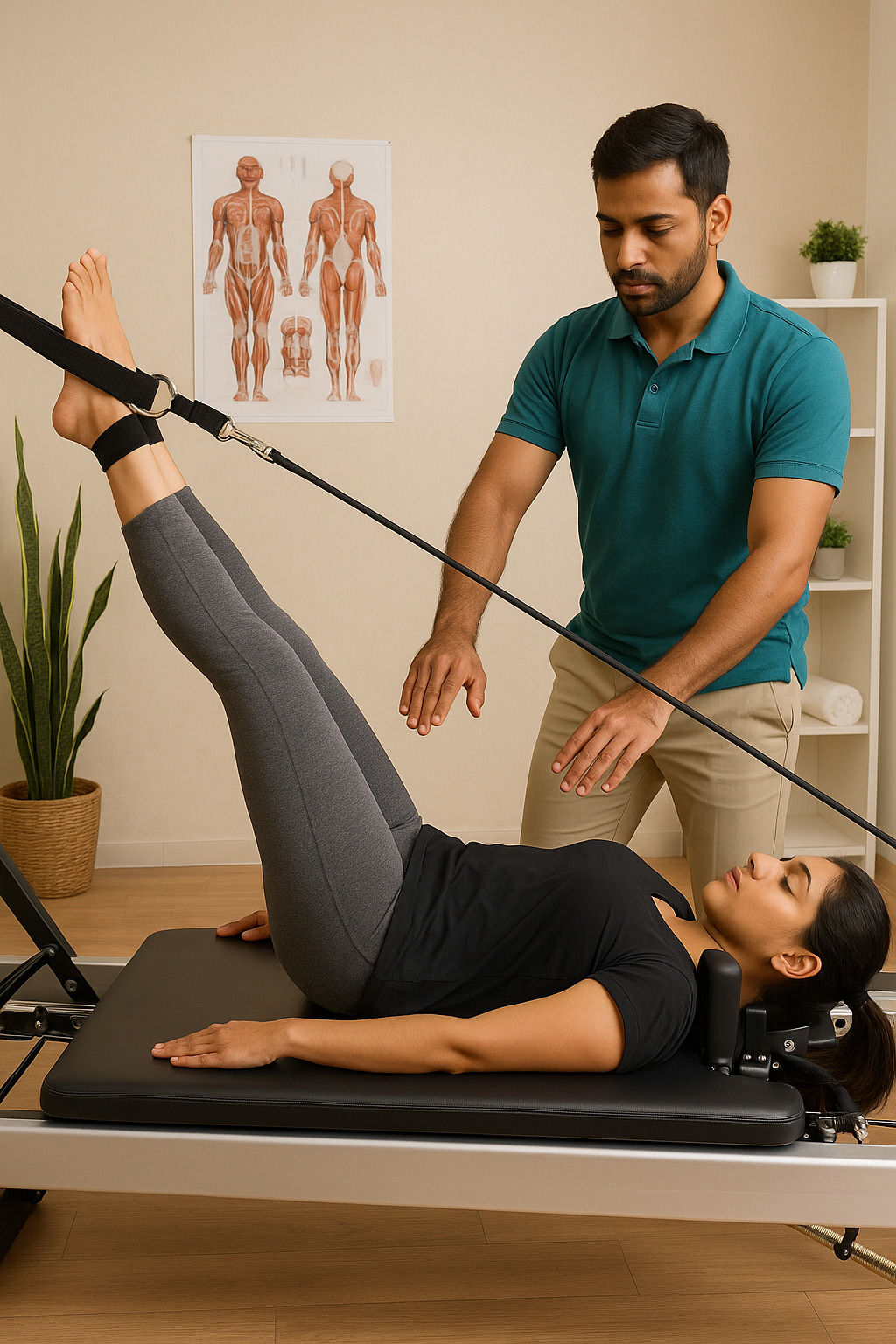 Group mat Pilates class in session