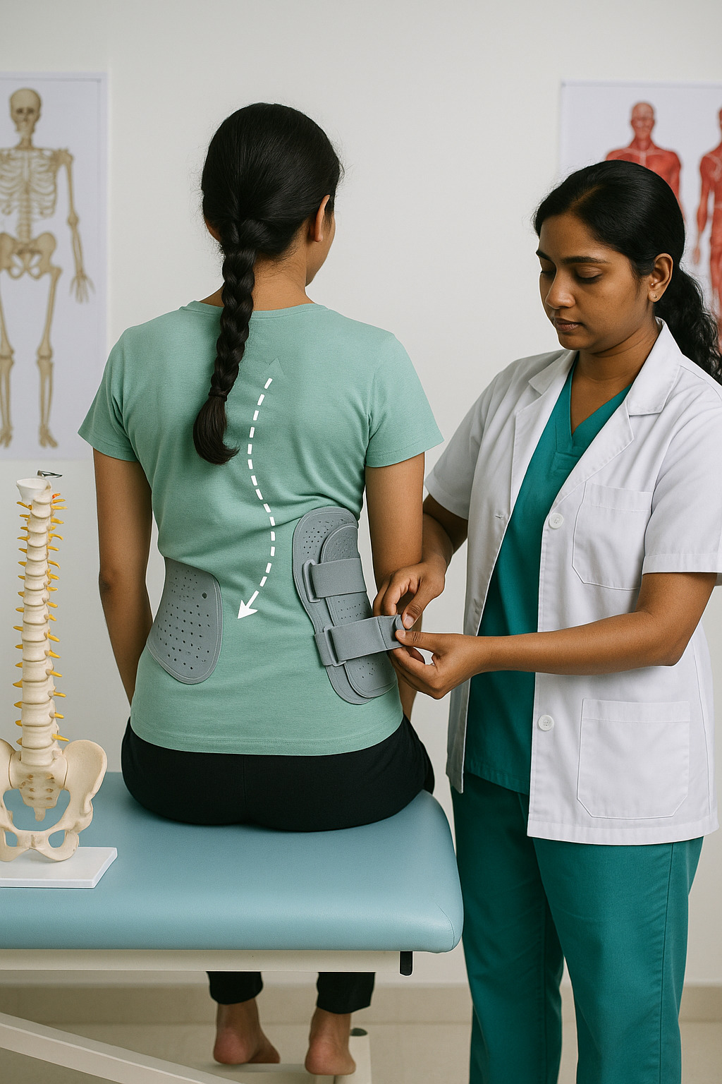 Therapist guiding scoliosis posture exercises